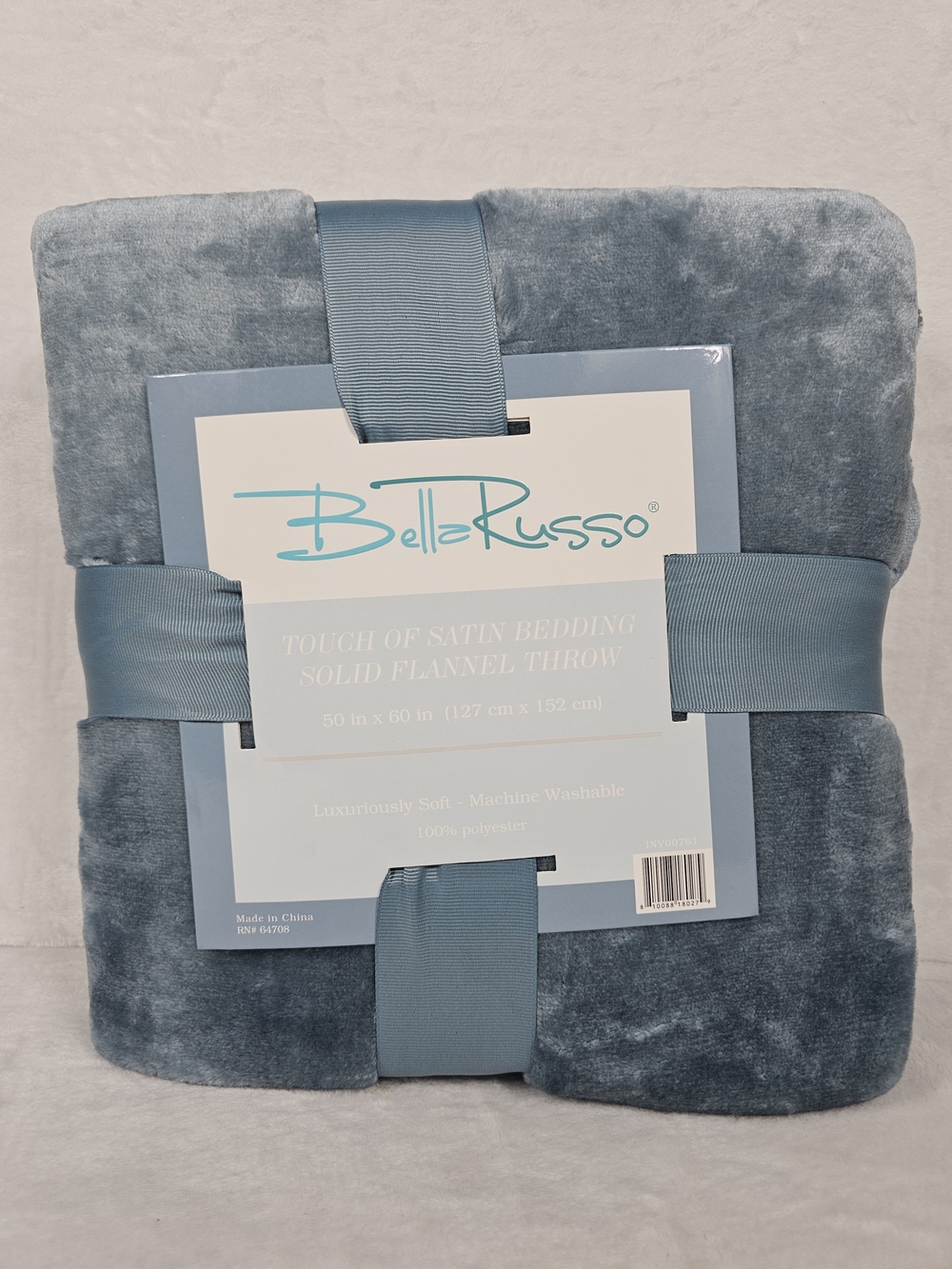 Bella Russo Touch of Satin Flannel Throw Blanket Blue Gray Solid 50x60 Soft New